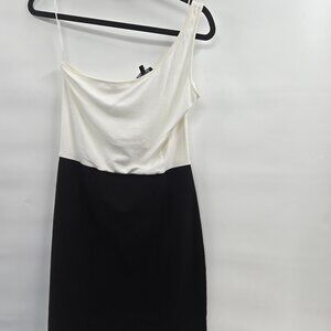 Express Black White Colorblock One shoulder Mini Dress Size Medium
